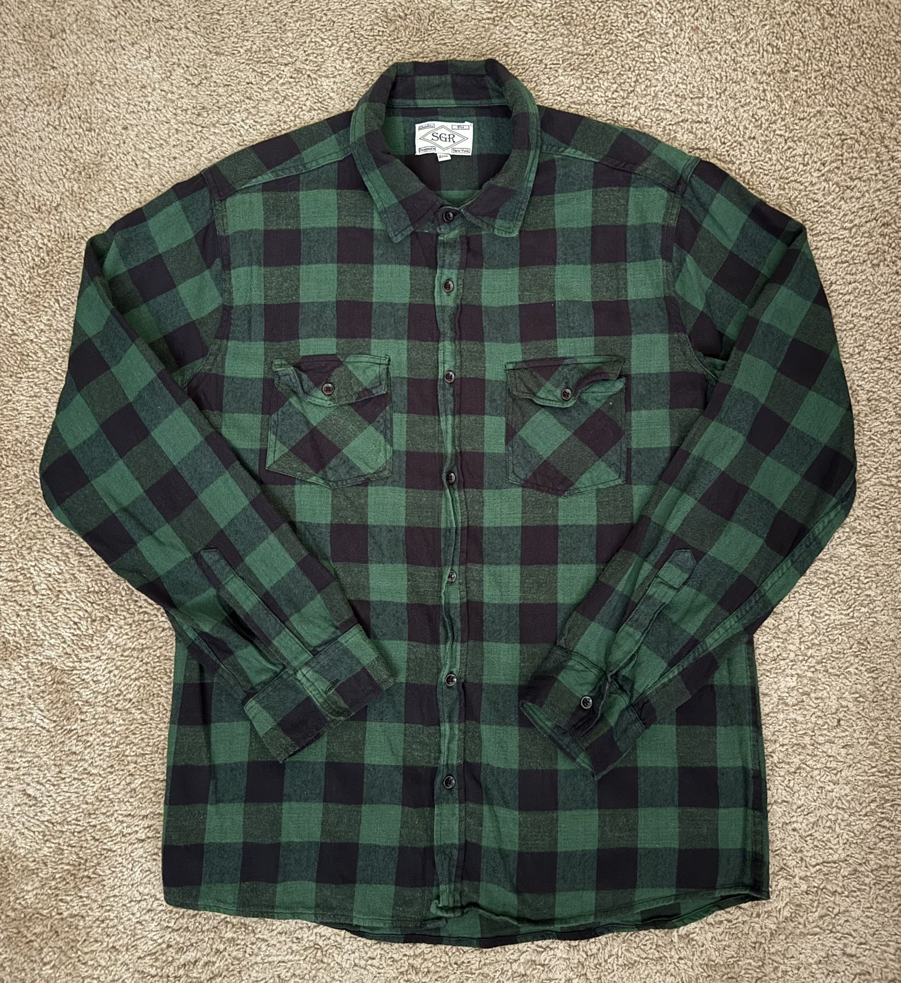 SGR Flannel Green Black Checkered Quality Fit Designed in New York