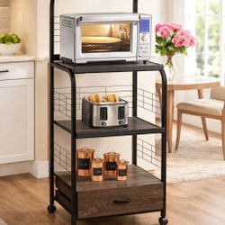 🔥 Modern Microwave Rack / Coffee Station Cart 🔥 Upgrade your kitchen with style and functionality!  ✔ Stro