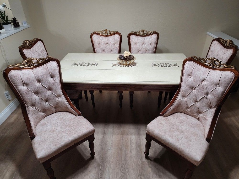 Imported Dining Table With Marble Top/6 Chairs