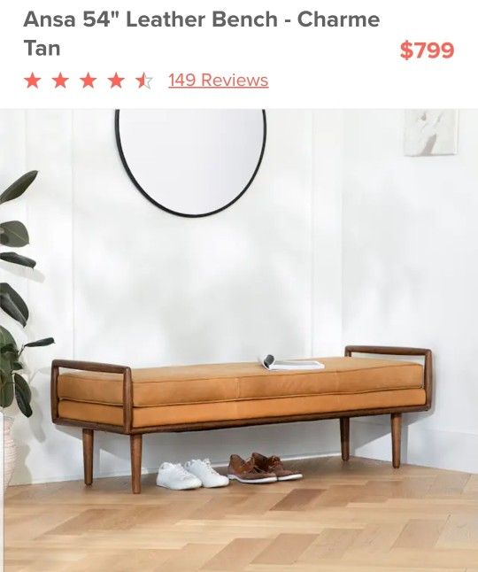 Ansa 54" Leather Bench - Charme Tan