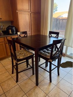 Dark Wood Counter Height Dining Table Set