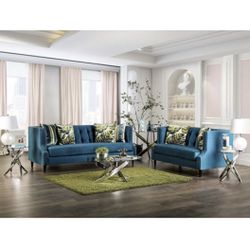 Blue Sofa And Love Seat Set (Free Delivery)