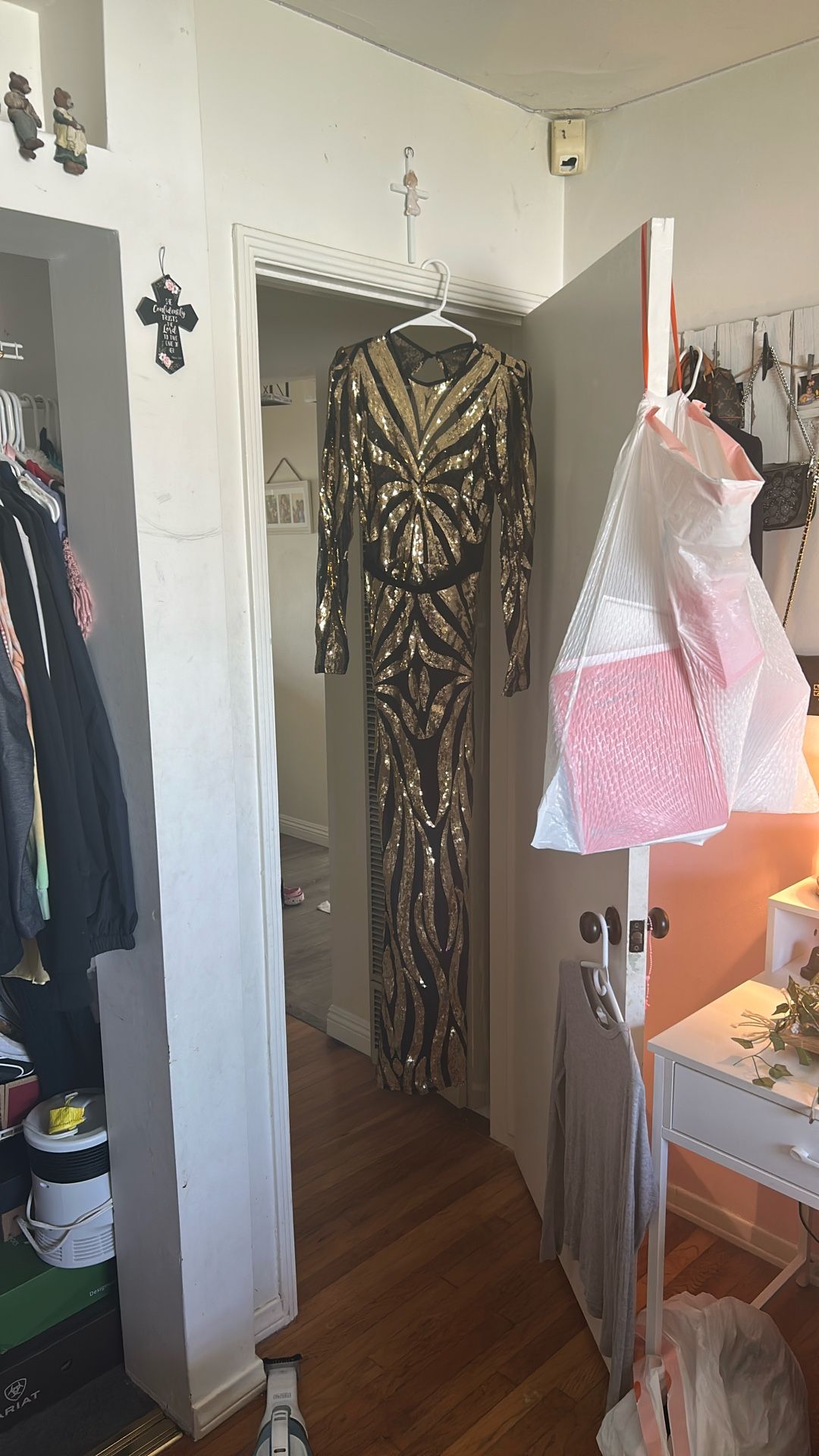 Floor Length Black And Hold Dress