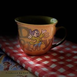 Disney Store Dopey Mug Snow White Seven Dwarfs Authentic Two-Tone Orange Green