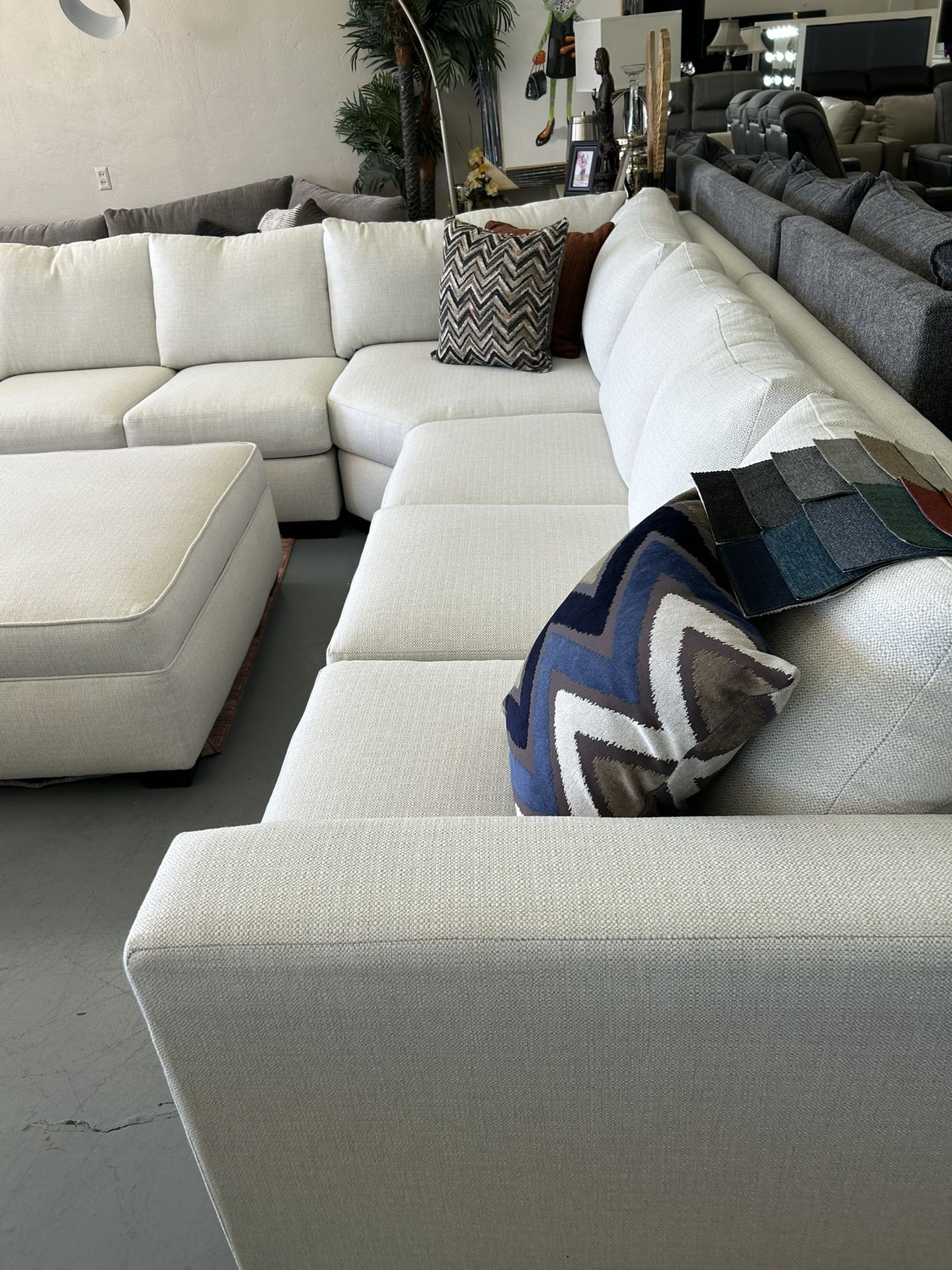 Custom White Sectionals With Plush Cushions, No Credit Needed 