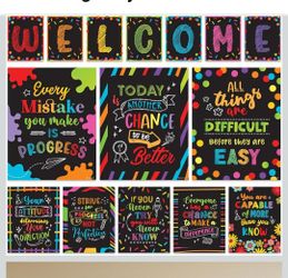 15 Chalkboard Theme Welcome Bulletin Board Poster Set