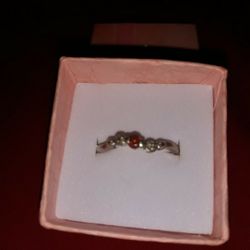 925 Sterling Silver Garnet Real Diamonds Ring 