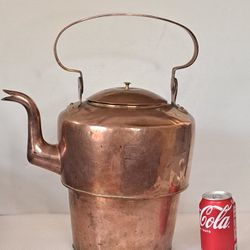 Antique Large Copper Kettle W/Gooseneck Spout & Dovetailed Joints Teapot W/Lid