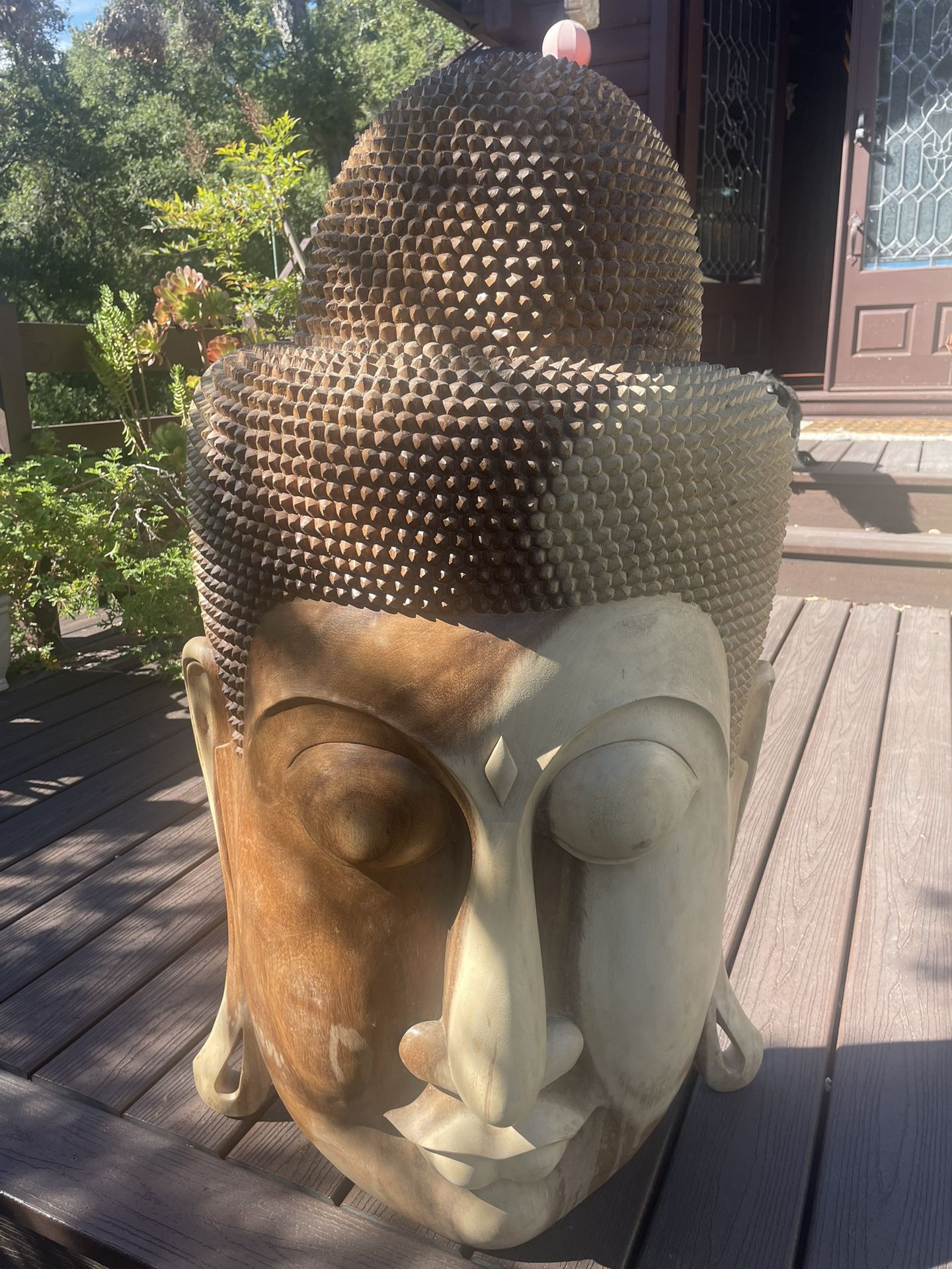 Giant Huge Wooden Carved Buddha Face