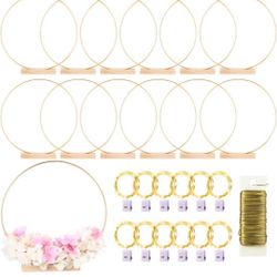 12 Pack Floral Hoop with Stand and LED Fairy Lights 12 inch Metal Rings for DIY Centerpiece Table Decorations Crafts Macrame Rings Hoop Wreath Dream C