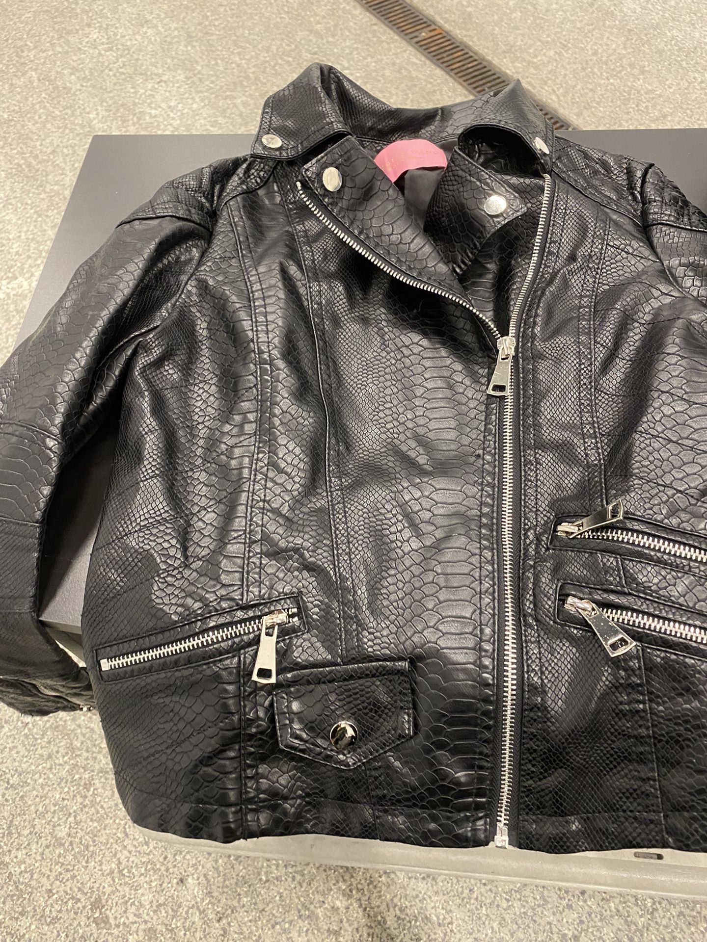 Vegan Leather Black Snake Print Moto Jacket
