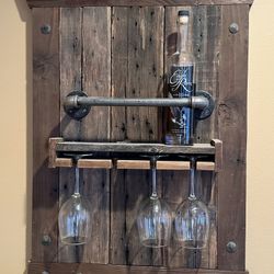 Handmade Solid Wood Wine and Glass Rack