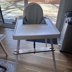 Ikea high chair with tray, white w/accessories