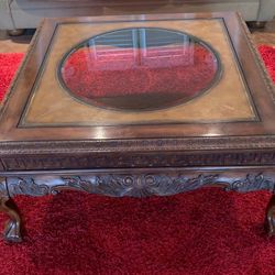 Beautiful Hand Carved Wooden & Glass Coffee Table!!!