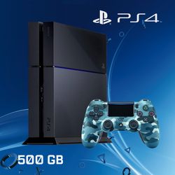 Sony Play Station 4 Console | 500 GB SSD (USED) (With Blue Camo DualShock 4 Wireless Controller