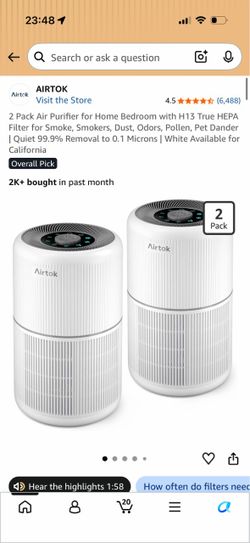 Airtok 2-Pack Air Purifiers with H13 HEPA Filter