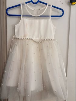 American Princess Girls White Pearl Tulle Flower Girl Communion Dress Size 6X-7