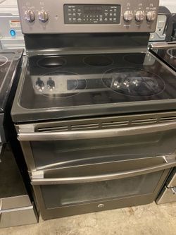GE 30” GLASS-TOP DOUBLE OVEN STOVE
