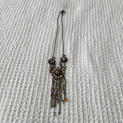 Rare Vintage Bohemian Beaded Necklace with Fringe and amber- Heavy Duty
