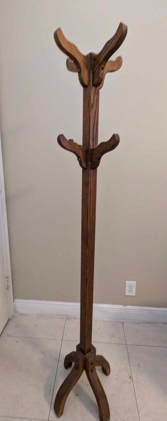 Antique Solid Wood Freestanding Coat Hanger 6 Feet High