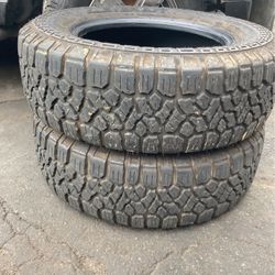 I got two tires in good condition they have about 90% on a used twice the tires are in great condition size number 255/70/18