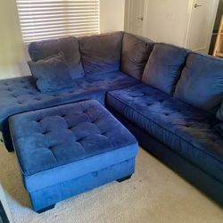 Modern Blue Chenille 112" 2pc Chaise Sectional Sofa from Living Spaces