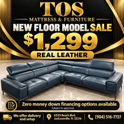 Real Leather Sectional Sofa Navy Blue 🚚WE DELIVER🚚