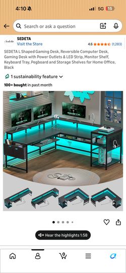 🎮 L-Shaped Gaming Desk w/ LED Lights, Power Outlets & Storage – $100 OBO