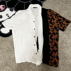 White/Cheetah Button Up