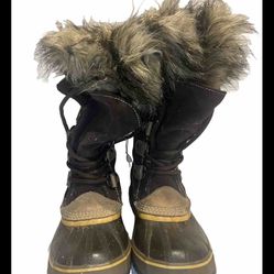 Sorel Joan of Arctic 1540-010 Lace Up Tall Winter Boots Black Women's Sz 8