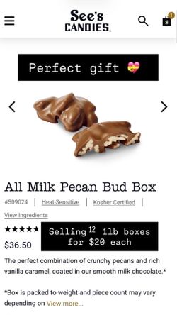 See's Candies All Milk Pecan Bud Box