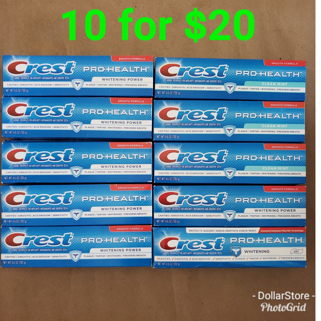 Lot of (10) Crest Pro-Health Whitening Power & Clean Mint Toothpaste 4.6oz