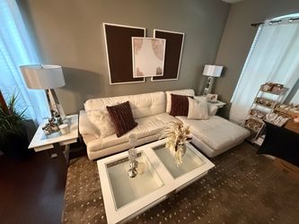 White Leather Sectional Sofa with Chaise