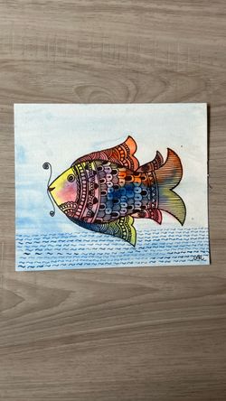 Original Zentangle Fish Watercolor Art