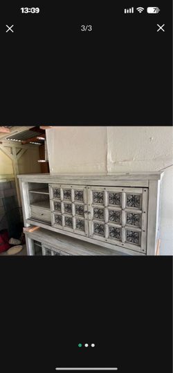 Whitewashed Wood TV Console Cabinet