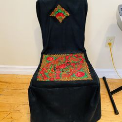 Beautiful Antique solid wood chair. Designer high quality fabric covering in traditional Russian style. Excellent condition. Great bargain.