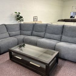 Furniture- 5 Pc Zero Wall Fabric Sectional With 3 Power Recliners- Olper