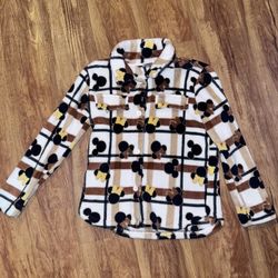 Disney Mickey & Minnie Mouse Kids Fleece Size M 7-8 Long Sleeve Button Down fron