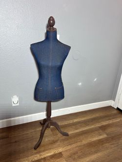 Vintage-Style Denim Female Dress Form Mannequin with Adjustable Wood
