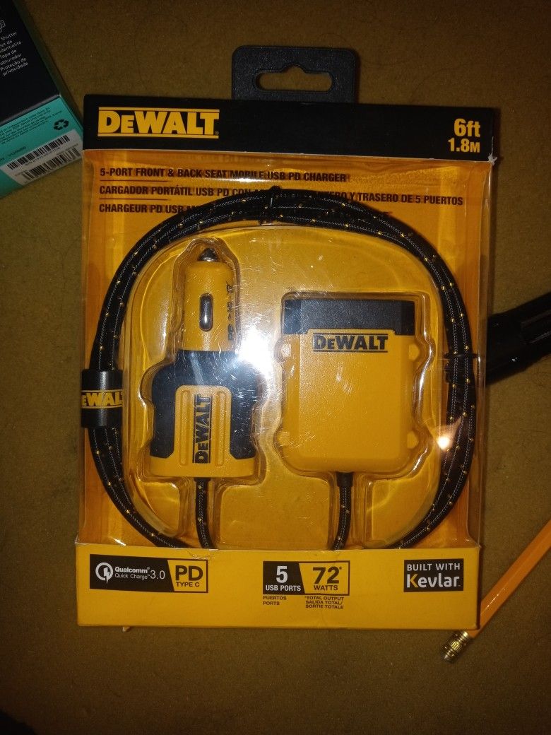 DeWalt 5 Port Front And Back Seat Mobile USB Pd Charger 72 Watts With Type C