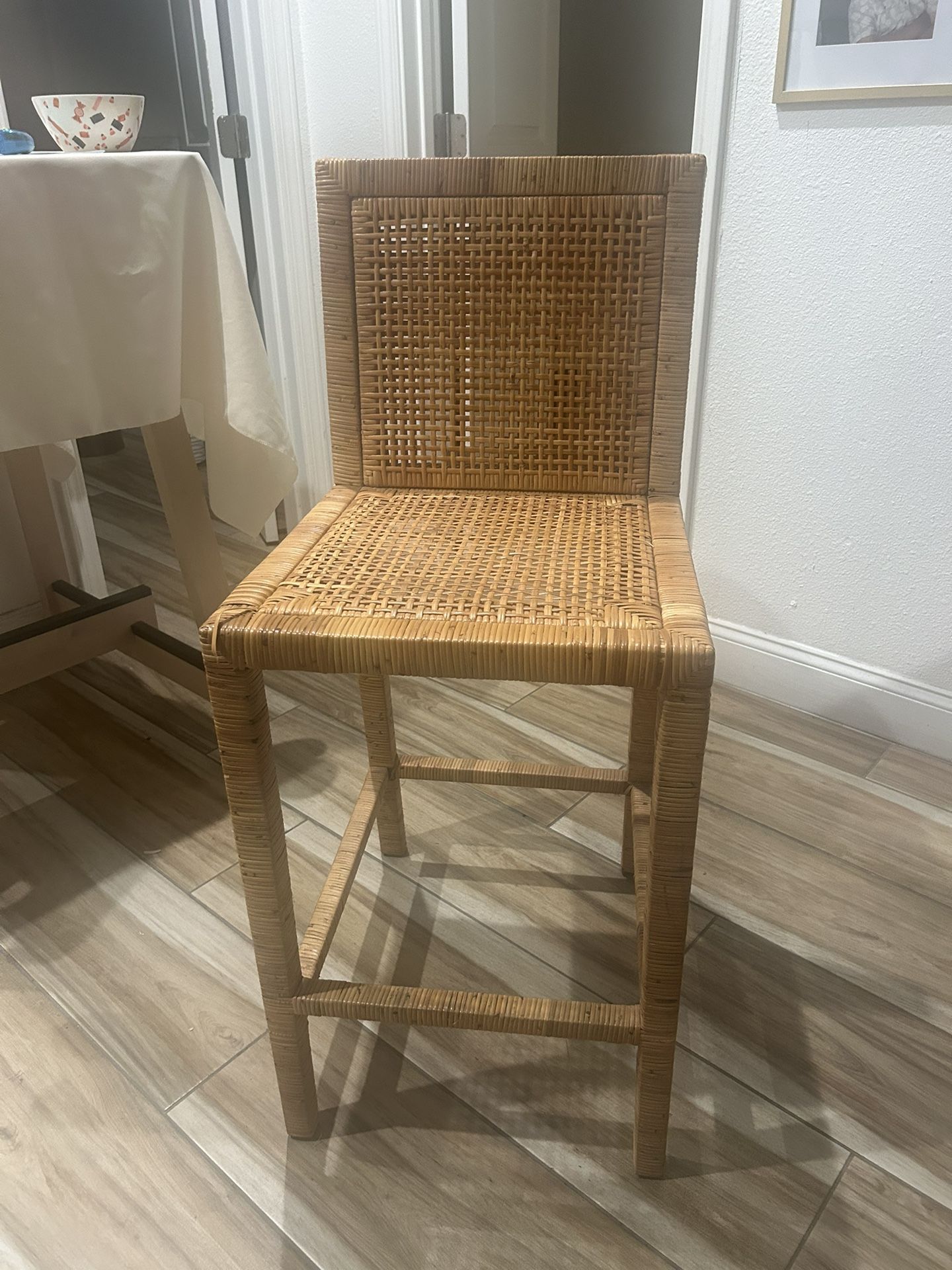 Natural Wood and Rattan Counter Stool. Bar Stool - I Have 2 $35 Each