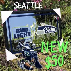 Seattle Seahawks Bud Light NFL Football Beer Bar Mirror New