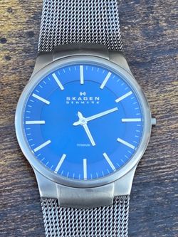 Skagen Men's Titanium Mesh Watch - Blue Dial - Slim Quartz
