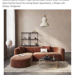 Acanva Luxury Modern Tight Curved Back Velvet Sofa, Minimalist Style Comfy Couch for Living Room Apartment, L-Shape Left Chaise, Tangerine