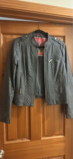 Gray Faux Leather Moto Jacket