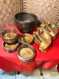 Vintage MCM 11pc Wooden Bowl Set Monkey Pod & Block Wood-ALL $60 CASH