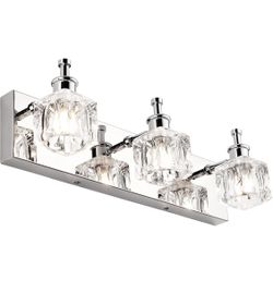 PRESDE Bathroom Vanity Lights Fixture Over Mirror 3 Lights LED Modern Chrome Crystal Glass, NEW