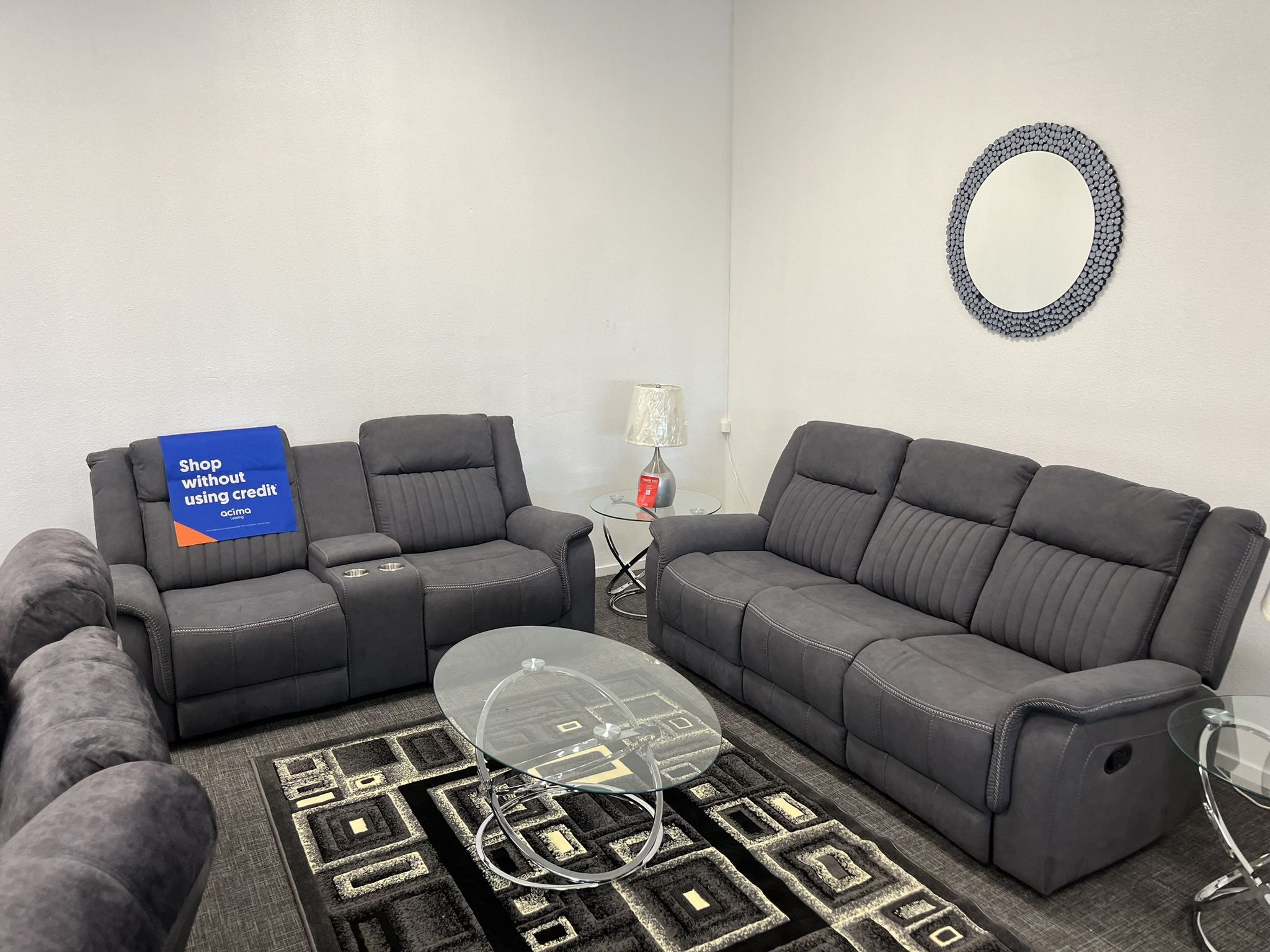 2 Pc Gray Sofa & Loveseat Recliner Set/ $10 EZ Down Payment Options
