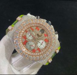 Mens Real Iced  Moissanite Diamond 💎 Piguet Royal AP  Oak  Watch Pass Diamond Test 42m