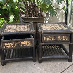 2 little wicker/bamboo side tables